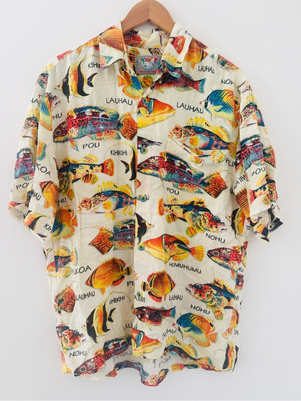 Vintage Jams World Mens Fish Print Short Sleeve Button Down Shirt